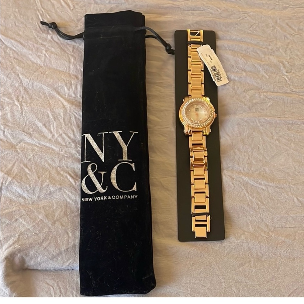 New York & Company Rose Gold Watch with Crystal Details
